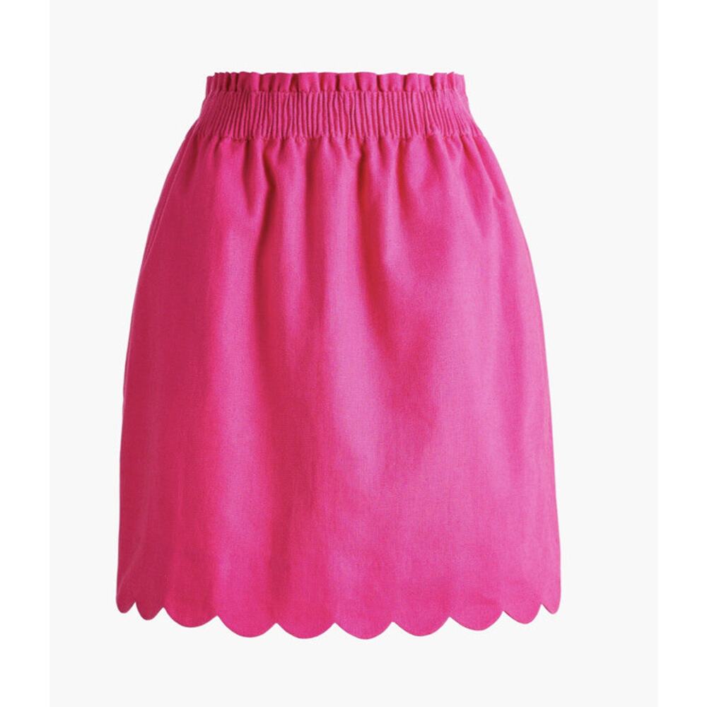 J. Crew Women's Size 0 Scalloped Linen Cotton Pink Elastic Waist Skirt NWT - Picture 2 of 12